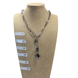 White House Black Market Necklace Silvertone Large Paperclip Chain with Charms